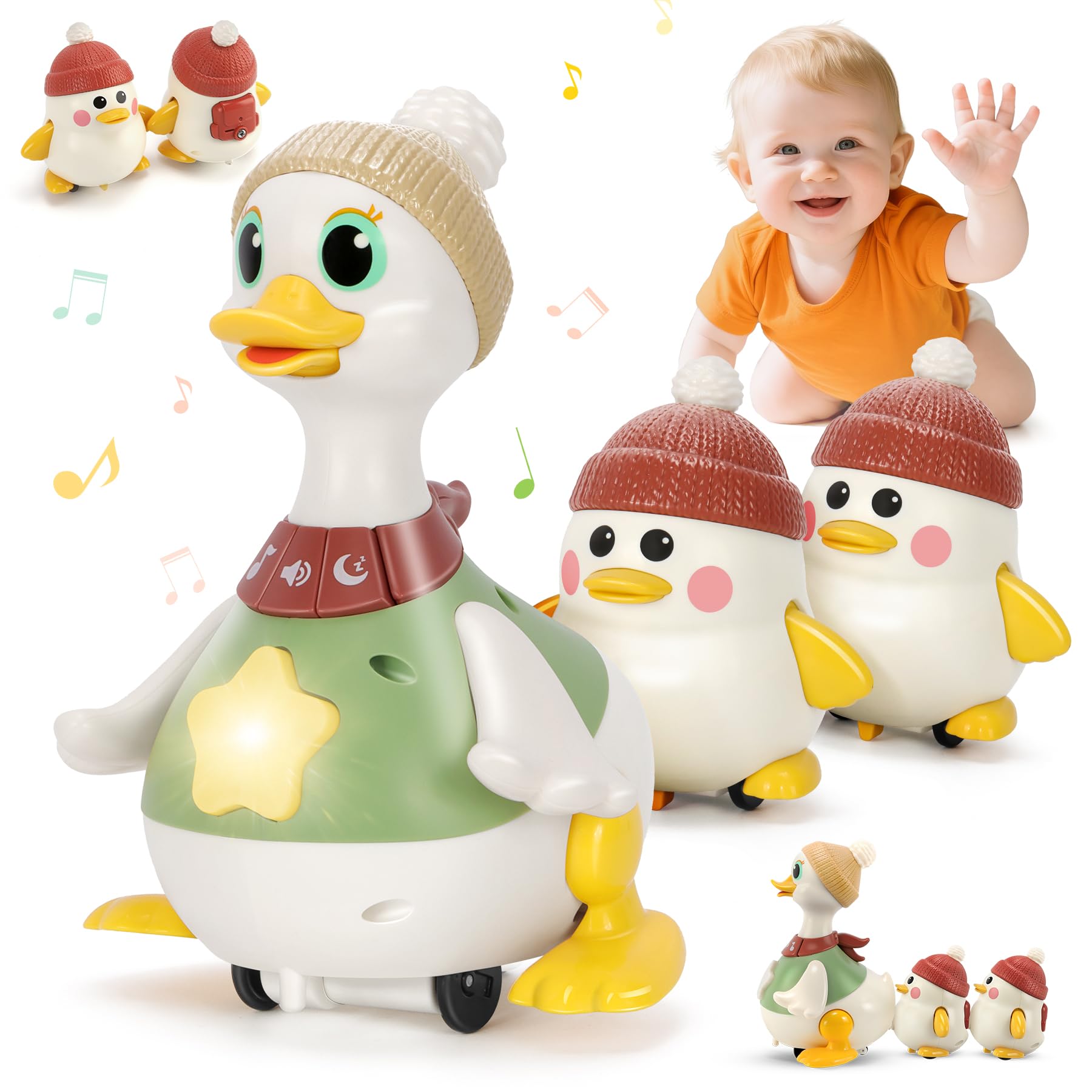 Photo 1 of Hestiasko Dancing Duck Toy for Babies 6-36 Months, Musical Crawling & Tummy Time Toy Set with Magnetic, Learning Crawl Interactive Baby Toys for Toddlers 1-3 Birthday Easter Gifts for Boys Girls