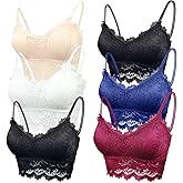 Lace Bandeau Bras with Strap Sunflower Wrapped Bralettes Deep V Neck Padded Sports Bra Bralette for Women Multipack