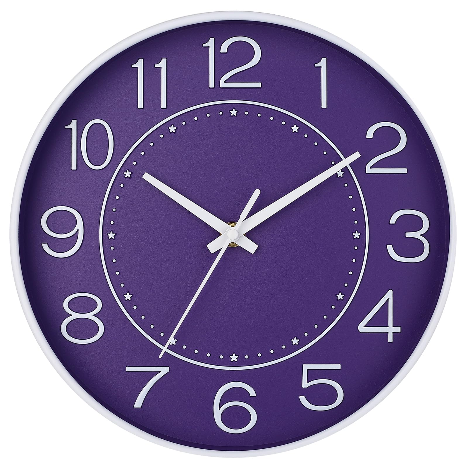 HZDHCLH Wall Clock 10 Inch Silent Non Ticking Clock Round Wall Decor，Wall Clocks for Living Room Kitchen Office (Purple)