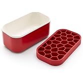 L&eacute;ku&eacute; Ice Box | Red | Ice Cube Tray For Freezer With Lid &amp; Bin | Made With 100 Percent Platinum Silicone | Elegant And Retro Style Ice Cubes | For Cocktails, Ice Tea &amp; Coffee And More |