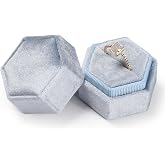 Etercycle Velvet Jewelry Ring Box, 1 Slot Hexagon Premium Display Holder | Premium Vintage Jewelry Ring Display Case, Gift Box with Detachable Lid, For Wedding Ceremony Proposal Engagement (Blue)