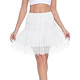 Vlazom Womens Half Slip Pleated Ruffle Lace Slip Skirt Layered Flowy Short Skirt Shirt Dress Extender S-XXL