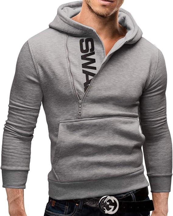 hooded contrast side fleece men's color pullover zipper Men's sweater