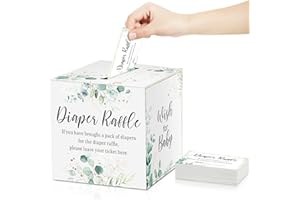 Pajean Diaper Raffle Box for Baby Shower with 50 Pcs Greenery Diaper Raffle Tickets Baby Shower Party Decorations Leaves Insert Invitations Card, Bring a Pack of Diapers to Win Prize Games