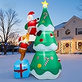7 FT Inflatable Christmas Tree Built-in Bright LED Lights, Dog Bites Santa Claus Funny Xmas Decor, Blow UP Outdoor Yard Decoration for Holiday Party Garden Lawn Indoor