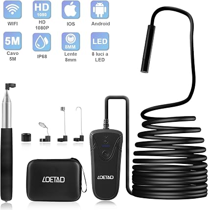8 mm 10 M WIFI Endoscopio Periscopio Ispezione 8LED HD Camera 1200P per Android IOS