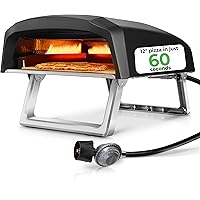 NutriChef Outdoor Propane Pizza Oven– Portable 12” Gas Pizza Maker with 1-Minute Cooking, Carbon Steel Body, Stone, Regulator