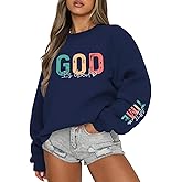 Lubpow Christian God Is Good Sweatshirt for Women Oversized Religious Jesus Faith Shirts Inspirational Bible Verse Pullover