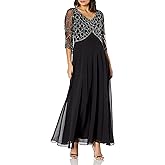J Kara Women's 3/4 Sleeve Geo Beaded Gown
