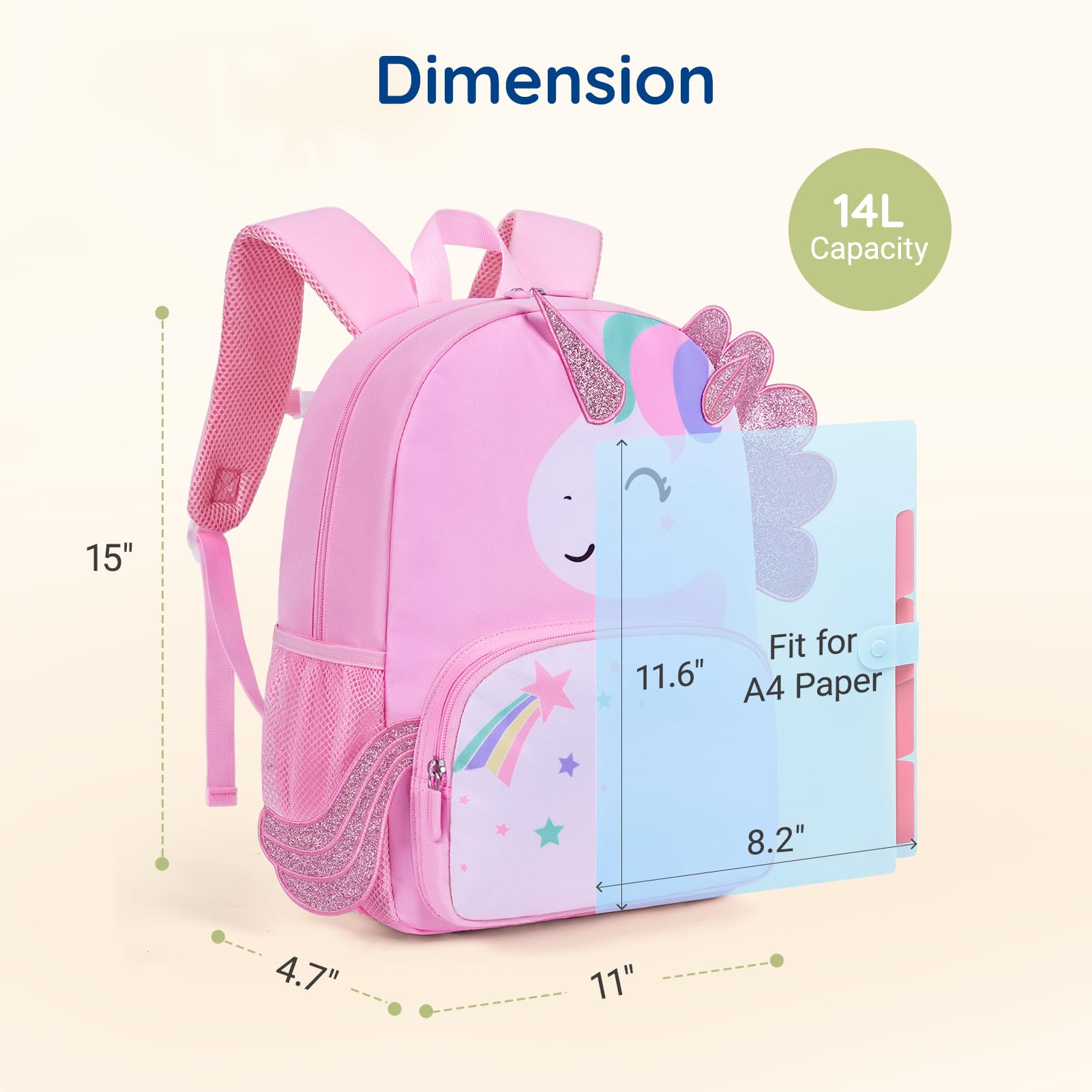 mommore Kids Backpack Cute 3D Large Toddler Backpack for Girls Pink Unicorn Child Preschool Kindergarten Book Bag Age 3-6 Water-Resistant with Chest Buckle and Adjustable Strap