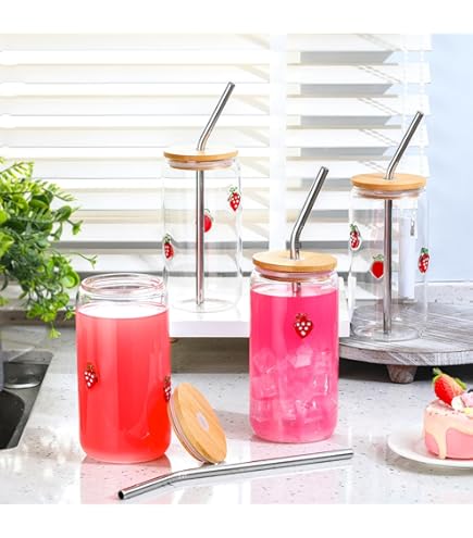 Meanplan 4 Pcs Icon Juice Glass Tumblers - 17 Oz Cherry - View #6