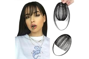 Wodelanle Clip in Bangs, Wispy Bangs Hair Clip,Natrual Fake Bangs Fringe with Temples Hairpieces for Women Clip on Faux Bangs Hair Extensions for Daily Wear Dark Black