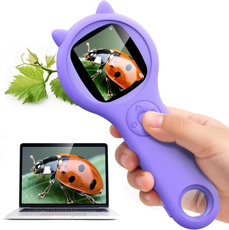 Ashfly Kids Microscope 200x Magnification 2-Inch IPS Screen HD Digital Toy