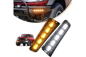 CFDSDE Hood Lights for 2024 Ford Bronco Accessories 2025 2021-2023 Black LED Fog Lights with Amber Turn Signal DRL 2/4 Door (with 5 LEDs)