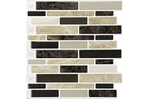 LONGKING 10-Sheet Brown Peel and Stick Backsplash Tile for Kitchen, Vinyl Stick on Tile Stickers for Wall, Kitchen, Bathroom, Counter Top