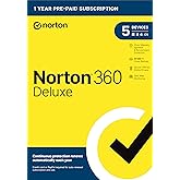 Norton 360 Deluxe 2024, Antivirus software for 5 Devices with Auto Renewal - Includes VPN, PC Cloud Backup & Dark Web Monitor
