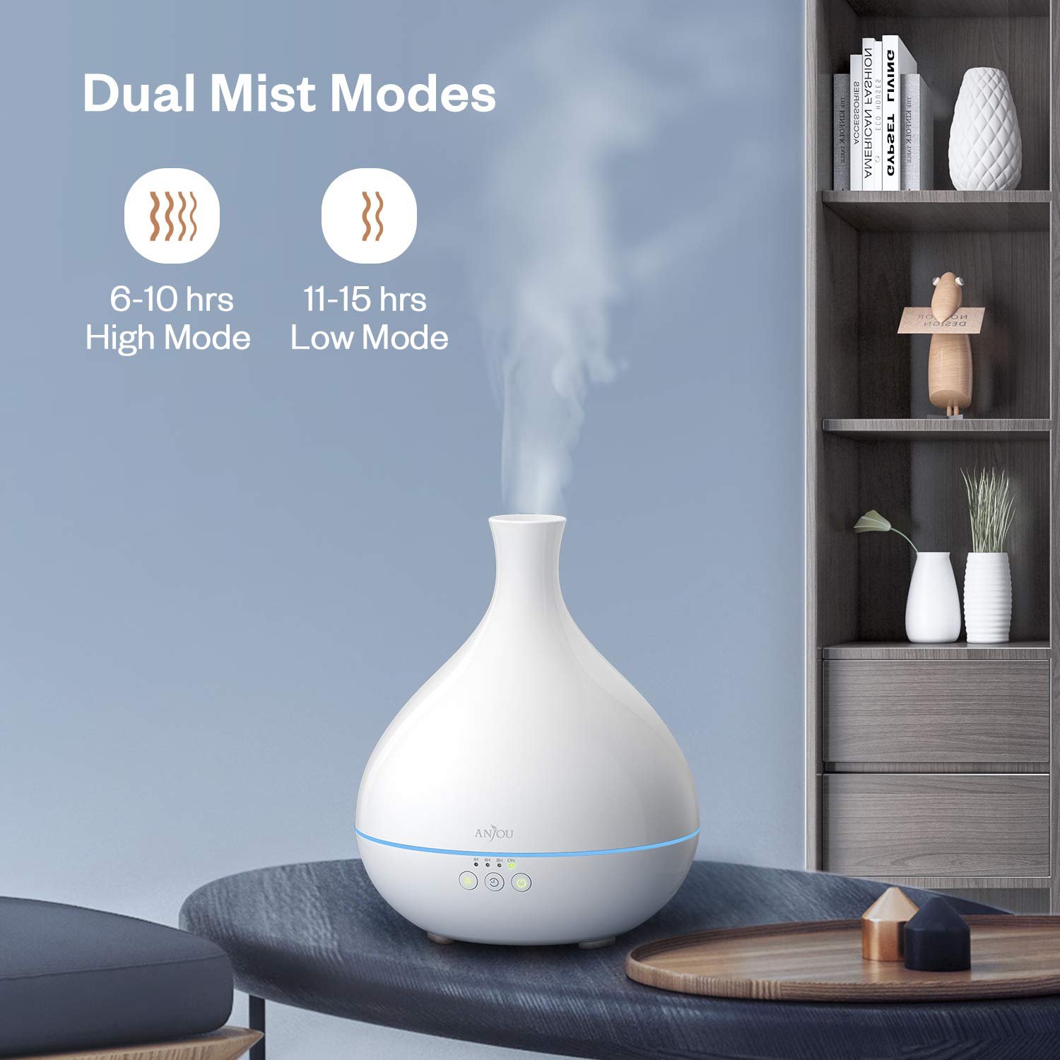 Essential Oil Diffuser, Anjou 500ml BPA Free Cool Mist Humidifier Aromatherapy Auto Shut-Off Diffuser, Adjustable Mist Mode, 7 Color LED Light for 12hrs of Continuous Quiet Diffuser Aroma, White : Beauty