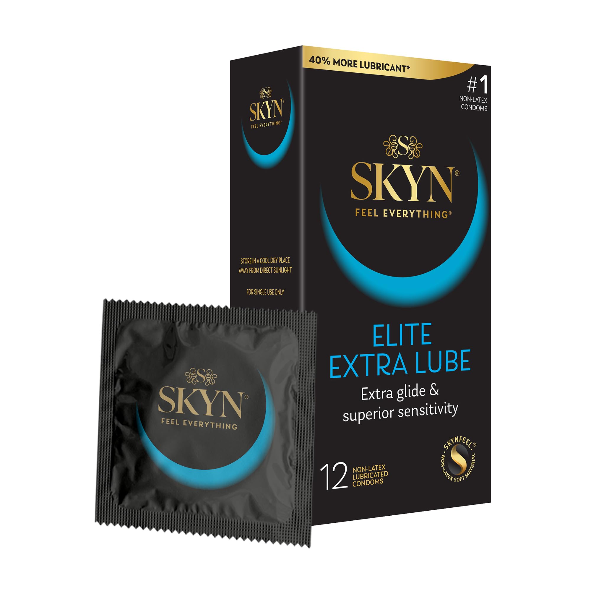 Preservativos SKYN Elite Extra Lube – 12 unidades – Condones ultrafinos, lubricados sin látex con lubricante extra sedoso