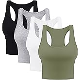 4 Pieces Women's Crop Tops Cotton Basic Tank Tops Racerback Sleeveless Sports Workout Crop Tank Tops