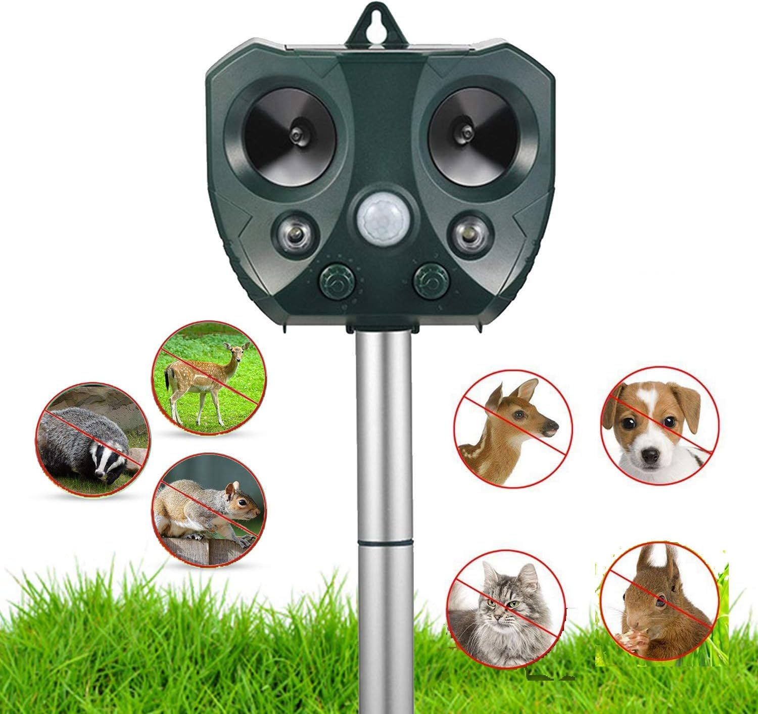 Nobug Animal Repellent Ultrasonic Outdoor, Animal Repeller, Solar Animal Repeller with Motion Sensor, Waterproof Outdoor Repels Deer Raccoon Rabbit Squirrel Cat Dog Bird (Green)