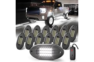 Honalia Pure White Rock Lights for Trucks 12 Pods, 6000K White LED Rock Lights Kits with Switch