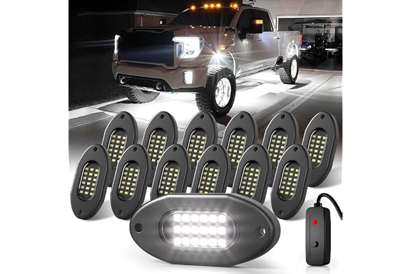 Honalia Pure White Rock Lights for Trucks 12 Pods, 6000K White Neon Lights Kits with Switch