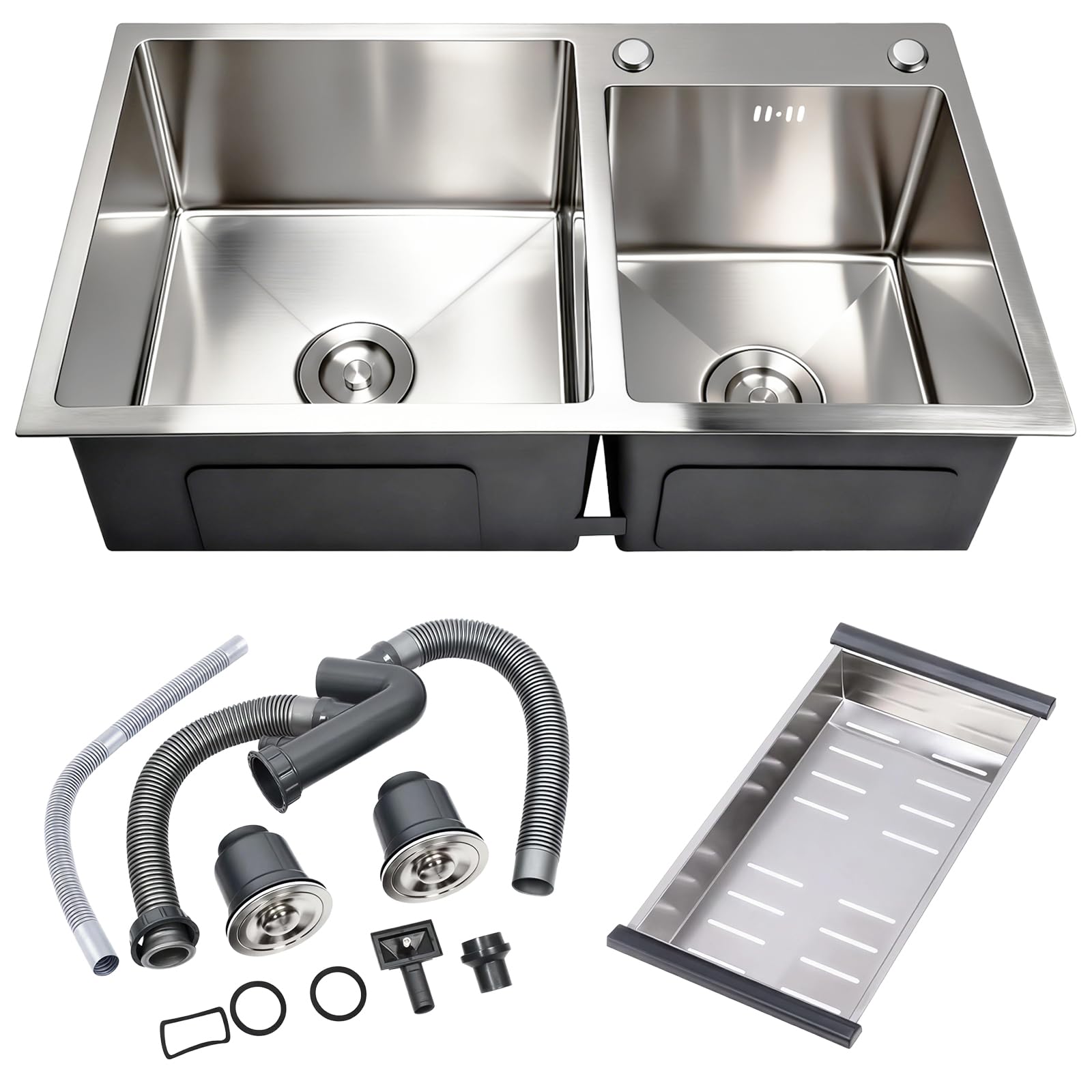 Photo 1 of ***FACTORY SEALED*** DuyviSteil Modern Kitchen Sink Nano-Coated 30.7x16.9 Inch Stainless Steel Kitchen Sink, Drop in & Topmount Double Bowl Sinks with Drainage Pipes and Fruit Baskets