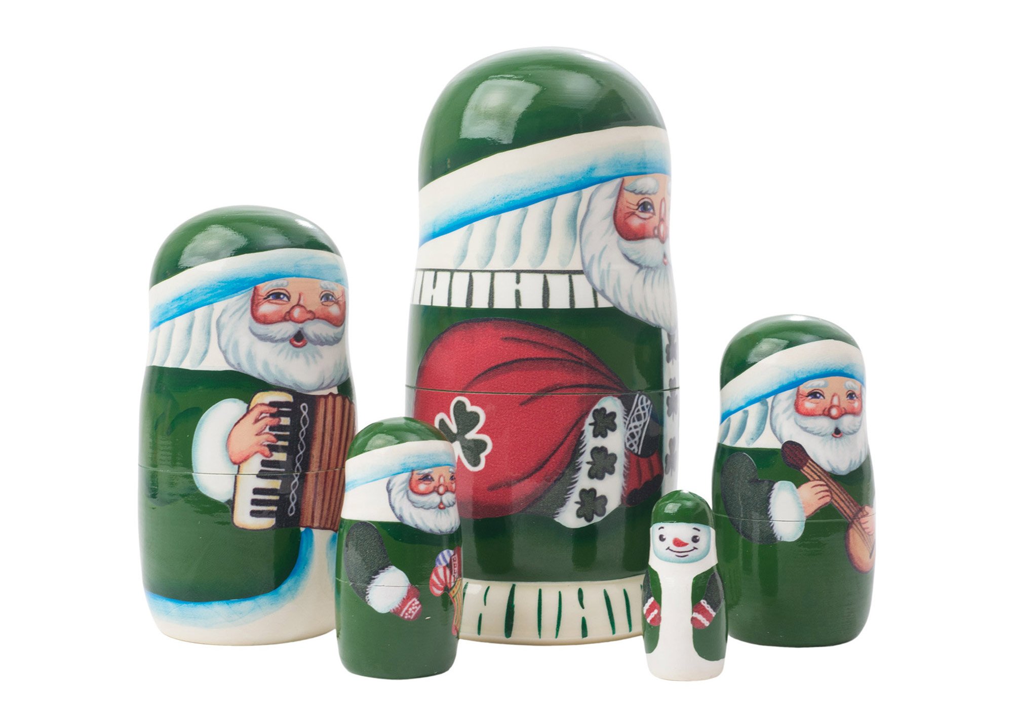 Golden Cockerel Made in Russia Authentic Irish Santa Nesting Doll 5pc./5” Saint Nicholas Collectible Babushka Russian Doll 100% Guaranteed!