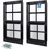 Melkus 2 Pack Shed Windows 18"x23" Flush Mount Household Windows with Tempered Glass and Screen, Sliding Windows for Chicken Coop, Shed, Garage, Playhouse, Barn,Greenhouse, Black