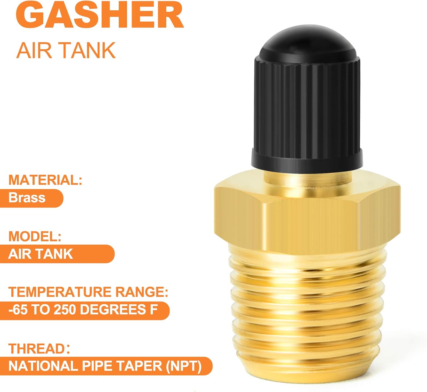 Gasher 6PCS 1/8" NPT Tank Valve Anti-Corrosion Brass Schrader Valve with 1/8" Male NPT, Using with Air Compressor Tanks - - 