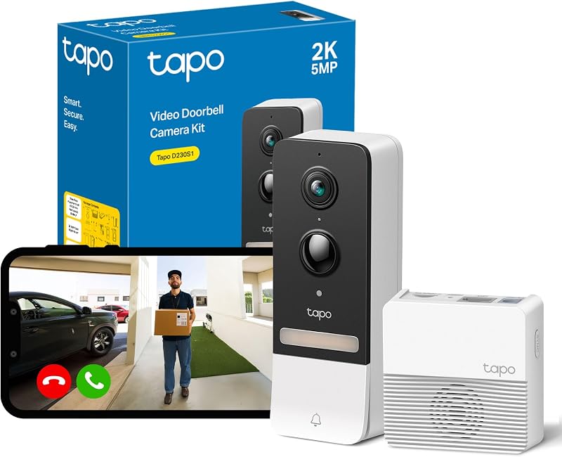 Tapo D230S1 2K 5MP Wireless Video Doorbell Camera Color Night Vision Ring Chime