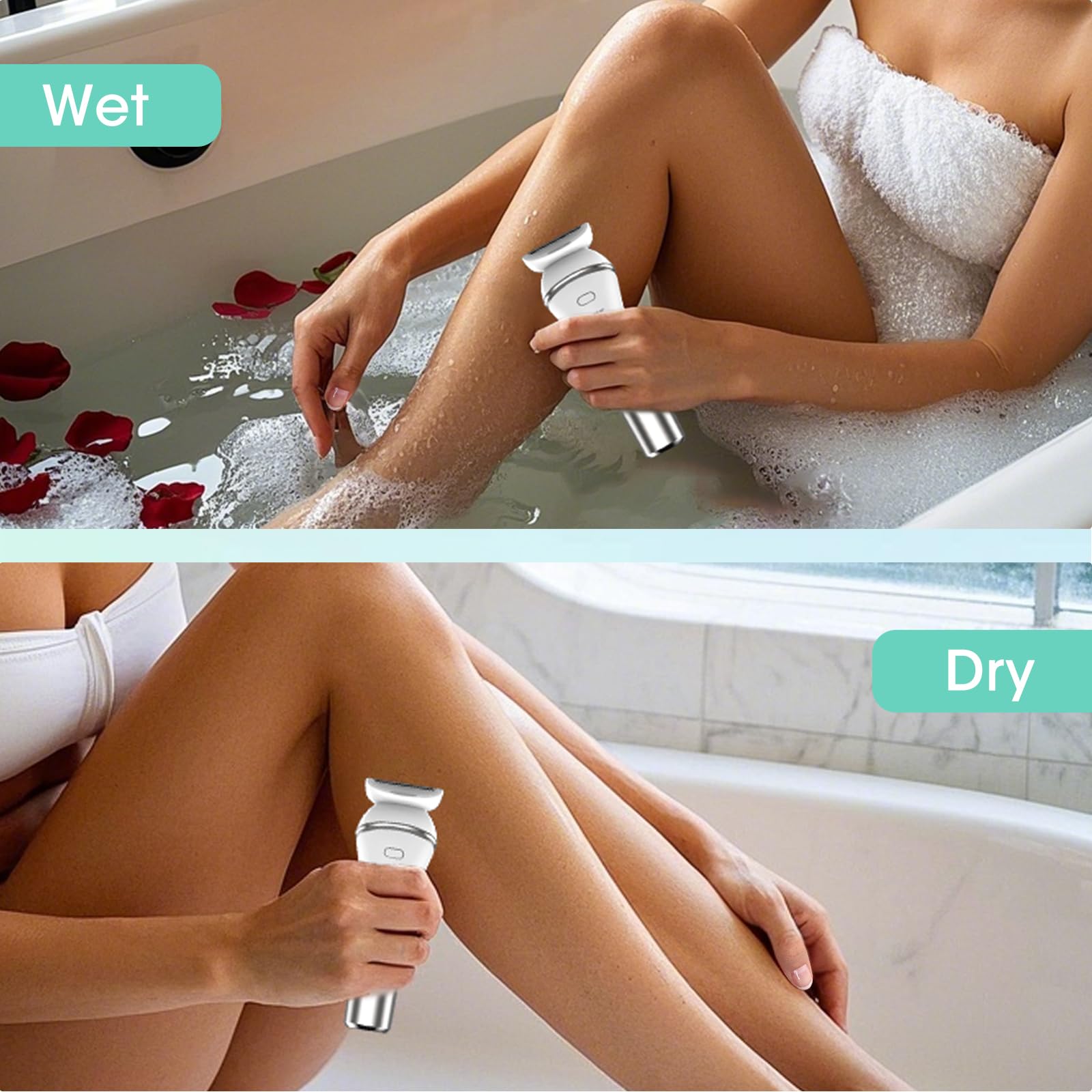 Zesuti Epilators Hair Removal for Women-2 in 1 Eletctric Razors for Women,Dual Head Bikini Trimmer for Pubic Hair/Lady Facial Razor,Cordless Epilator Body Shaver for Smooth Wet/Dry Shaving,Led Light