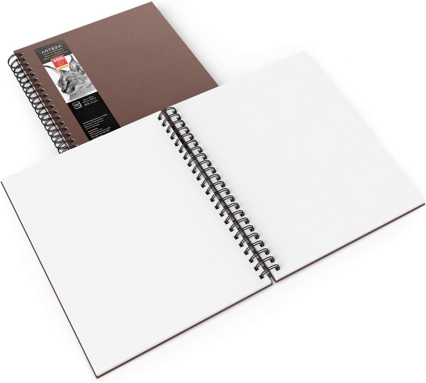 Arteza Sketch Book, 22.9 x 30.5cm, 2-Pack, Brown Drawing Pad, 200 Sheets Total, 100 GSM, Hardcover Sketchbook, Spiral-Bound - Image 4
