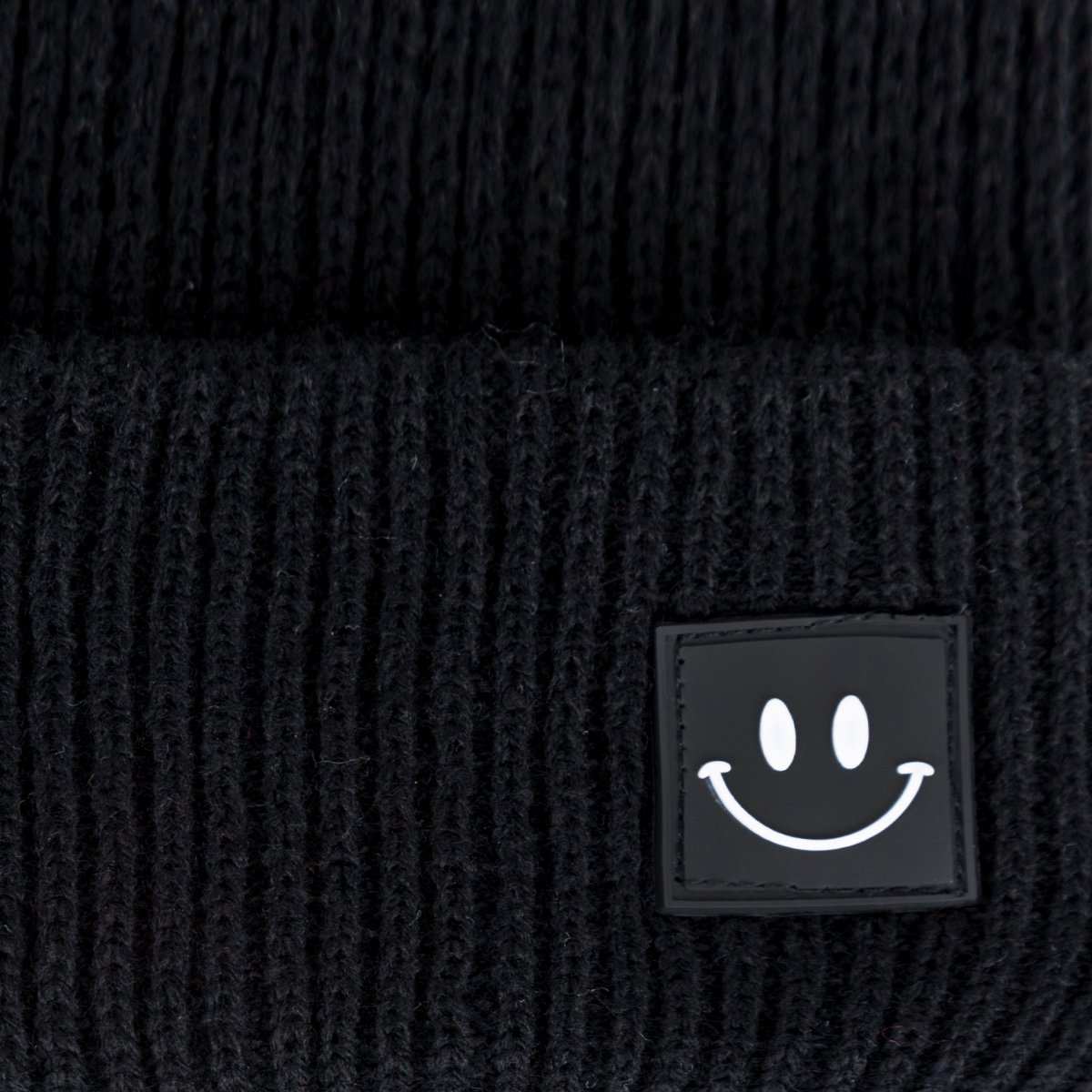 EVRFELAN Women Winter Hat Cuffed Plain Knit Beanie Cap Casual Knitted Warm Skullcap with Smile Face (Black)