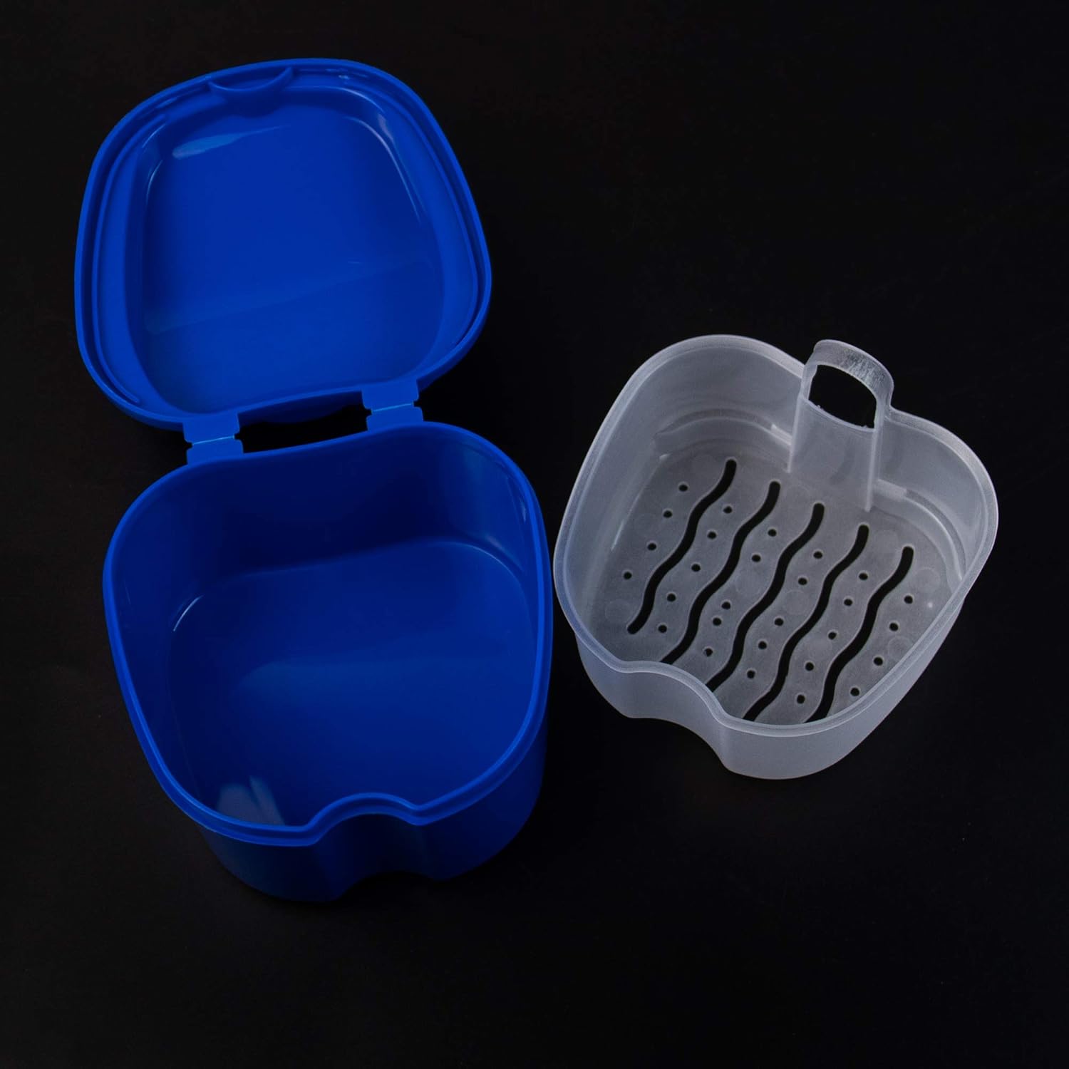 AUEAR, 2 Pack Denture Box with Basket Dark Blue and Light Blue Plastic Denture Box with Net Container for Home Travel: Health & Personal Care