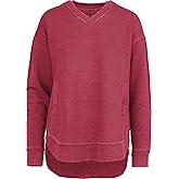 Royce Melange East Hall Fleece Sweatshirt: Vee-Neck Hi-Lo with Pockets