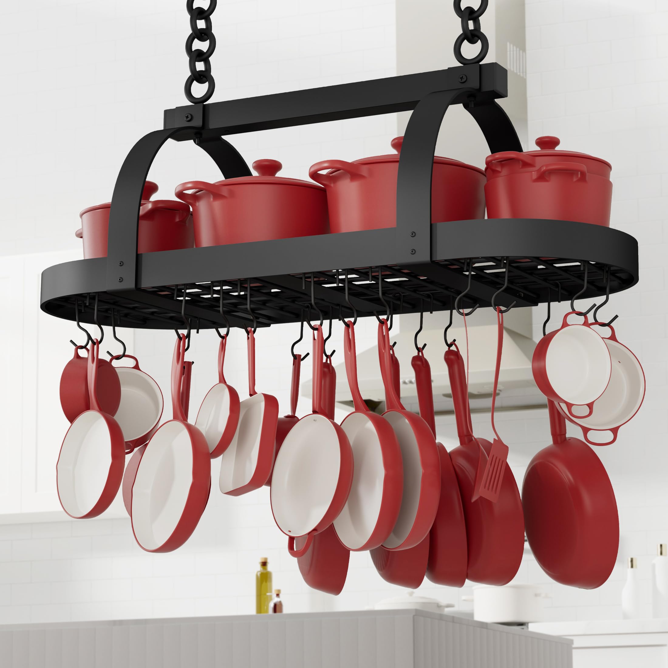 Photo 1 of KES 48 Inch Large Hanging Pot Rack, Heavy Duty Oval Pot and Pan Hanging Rack Ceiling Mount, Pot Pan Hangers for Kitchen with 20 Hooks, Matte Black, (For 16" and 24" Stud Mount), KUR225S122-BK