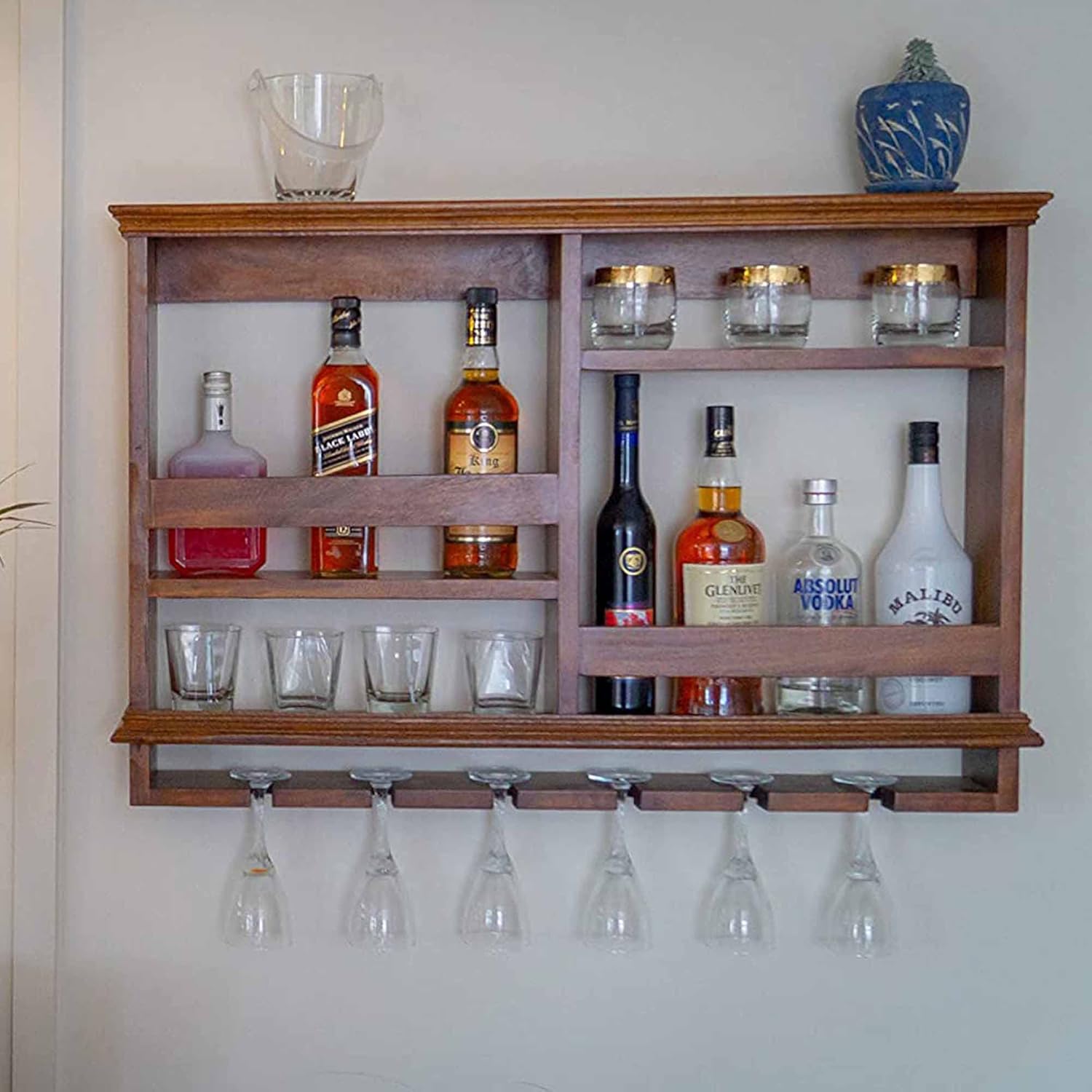 Timberly Bar Wine Rack with Glass Storage, Wall Hanging Mini