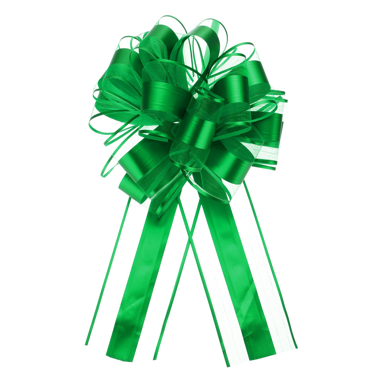 Uxcell 12pcs 11 Inch Extra Large Pull Bow Metallic Gift Wrapping Bows Ribbon Organza Green for Wedding Baskets Presents Christmas Party