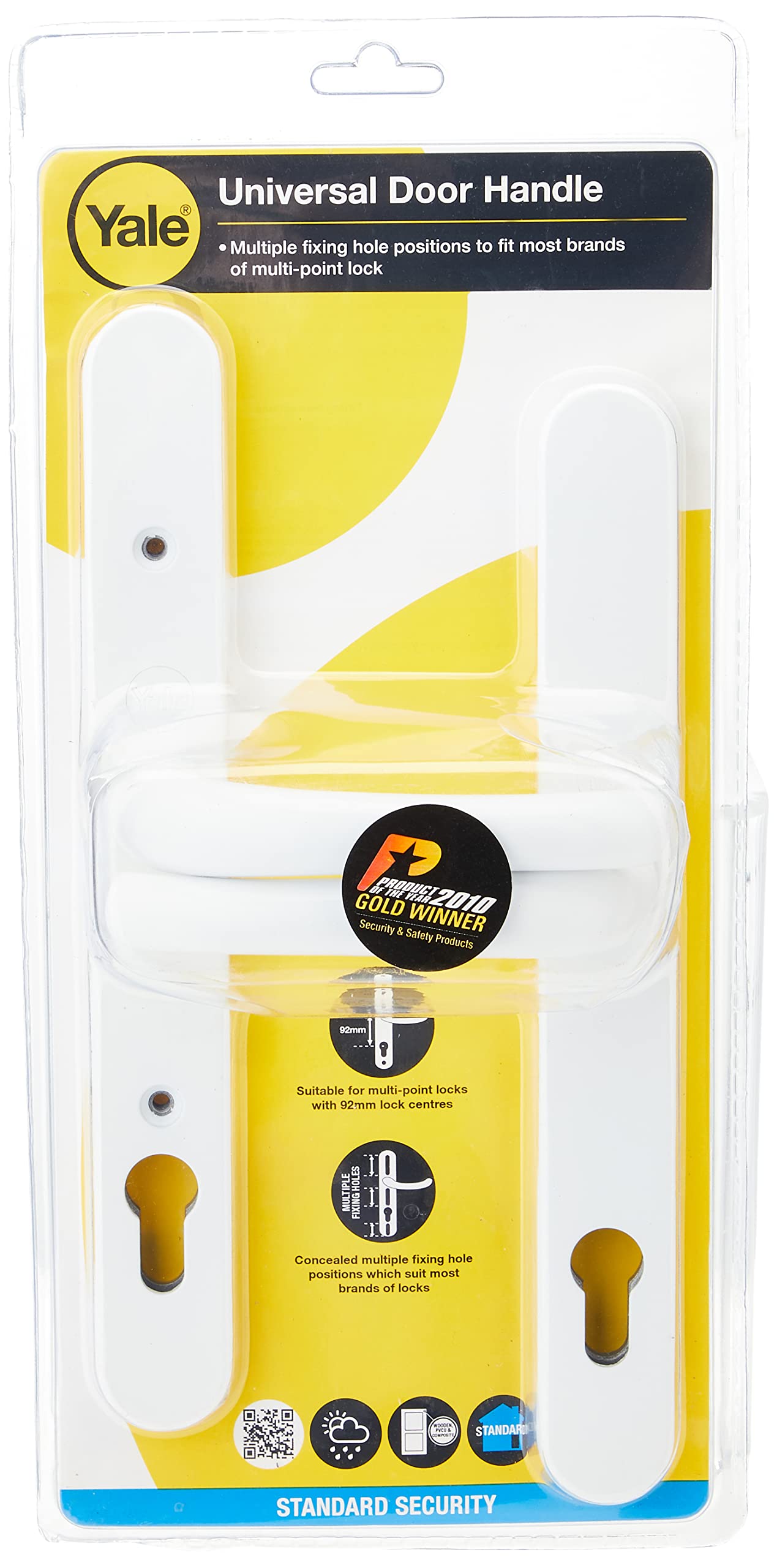 Yale Locks PPVCRHWH PVCu Retro Door Handle Polished PVD PVC Retro Handle WH Silver 17.5 x 38 x 8 cm