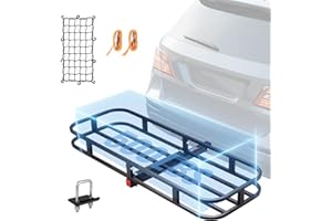 VEVOR 53 x 19 x 5 in Hitch Cargo Carrier, 500lb Capacity Trailer Hitch Mount Cargo Basket, Steel Luggage Carrier Rack Fits 2"