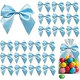 Ulifebetter 50PCS Blue Bows for Treats, Blue Gift Wrap Bows, Twist Tie Bows with Double-Sided Tape for Treat Bags Wrapping for Baby Shower Wedding Decorations (2.7x2.5 Inch)