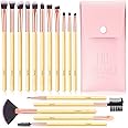 DUAIU Eyeshadow Brush Set 16Pcs Bamboo Eye Makeup Brushes, Eye Shadow Brush for Blending Concealer Eyebrow Eyelash Eyeliner Premium Synthetic Make Up Brushes with Bag