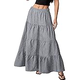 TITOMD Women's Maxi Skirt Summer Spring Clothes Boho A Line Ruffle Plaid Gingham Elastic Flowy Fashion 2026 Long Skirts