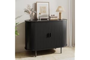 COMFYCORNER Buffet Sideboard Cabinet with Storage, 40" Fluted Cabinet with Sliding Door & Adjustable Shelf, Modern Accent Coffee Bar Console Table for Kitchen, Entryway, Black