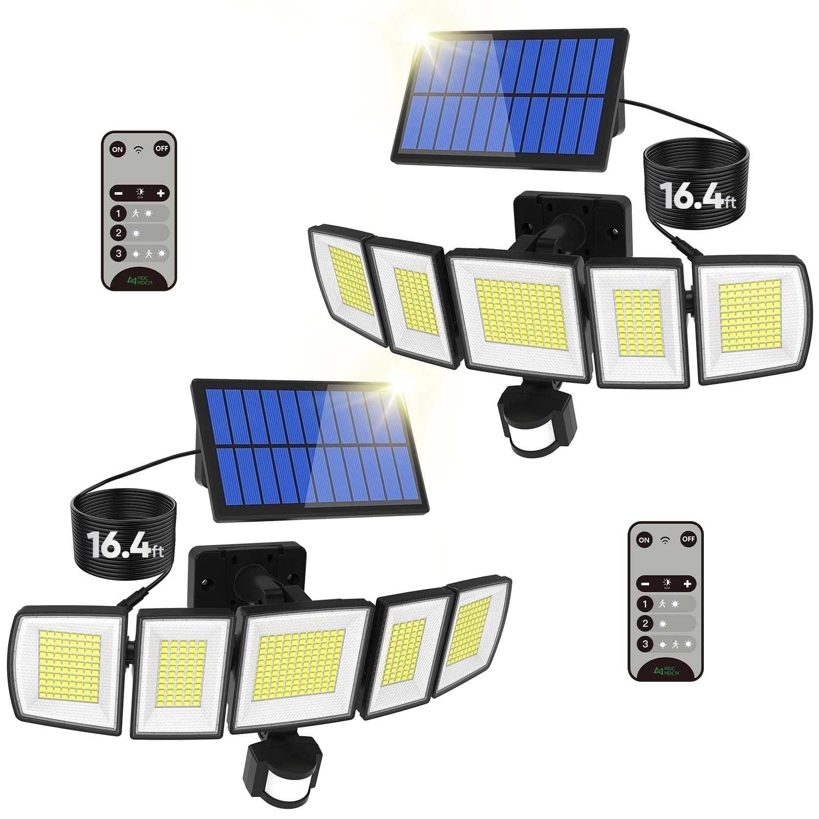 Photo 1 of **MISSING SOLAR PANELS AND POWER PLUGS**Solar Motion Lights Outdoor - With 16.4ft Cable, 3000LM Ultra-Bright LED Security Lights for Outside Dusk to Dawn, 2400mAh IP65 Waterproof Flood Lights with Remote for Court Yard Garage Front Door