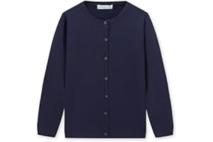 CUNYI Girl's Crewneck Lightweight Button-up Cardigan Cotton Knit Sweater Casual Cute Outerwear
