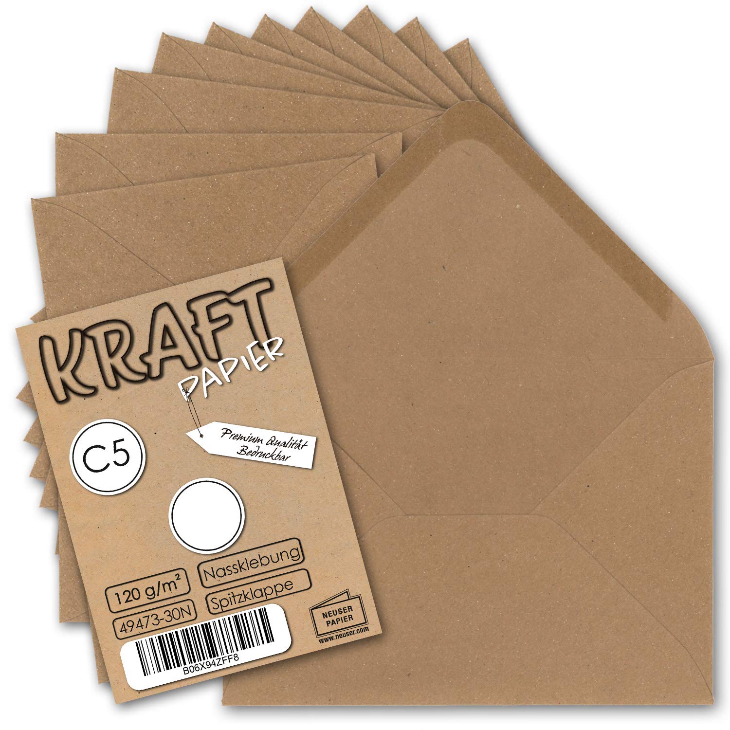Neuser Ecological Kraft Paper Card and Envelope Set Sand Brown – 30 100 Umschläge 07 DIN C5-Umschläge-Nassklebung