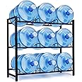9-Tray Water Jug Rack, Storage 5 Gallon Water Cooler Bottle Holder Stand, 3-Tier Heavy Duty Carbon Steel 5 Gal Water Bottle Organizer for Home, Office, Kitchen, Warehouse, Black