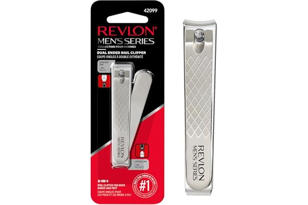 Revlon Dual-Ended Nail Clipper for Men, Straight and Curved Edges, For Fingernail and Toenail Trimming, Stainless Steel, 1 co